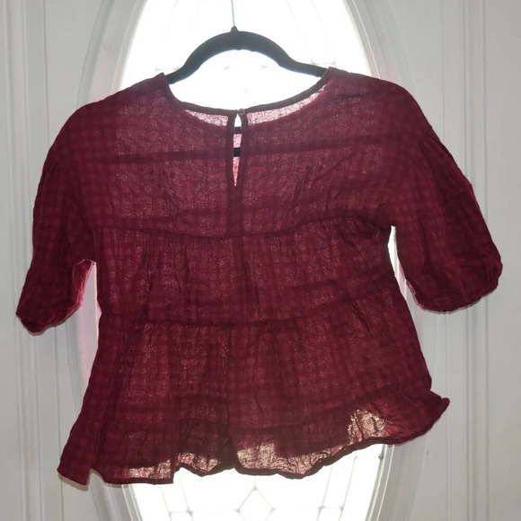 WONDER NATION Girls Burgundy Ruffle 3/4 Sleeve Blouse Size S 6/6X - Picture 2 of 4